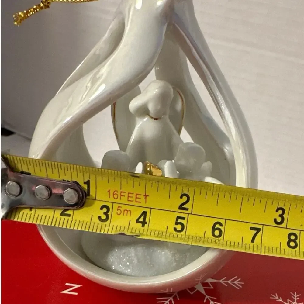 Vintage Avon Hanging Angel Ornament white iridescent ceramic w/gold trim 2005New